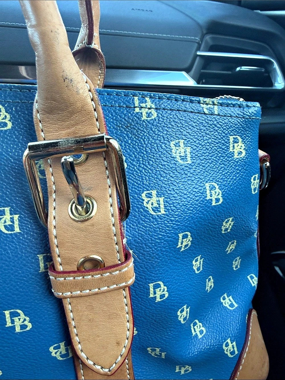 Dooney & Bourke Monogram Tote in Blue & Brown - Picture 5 of 13